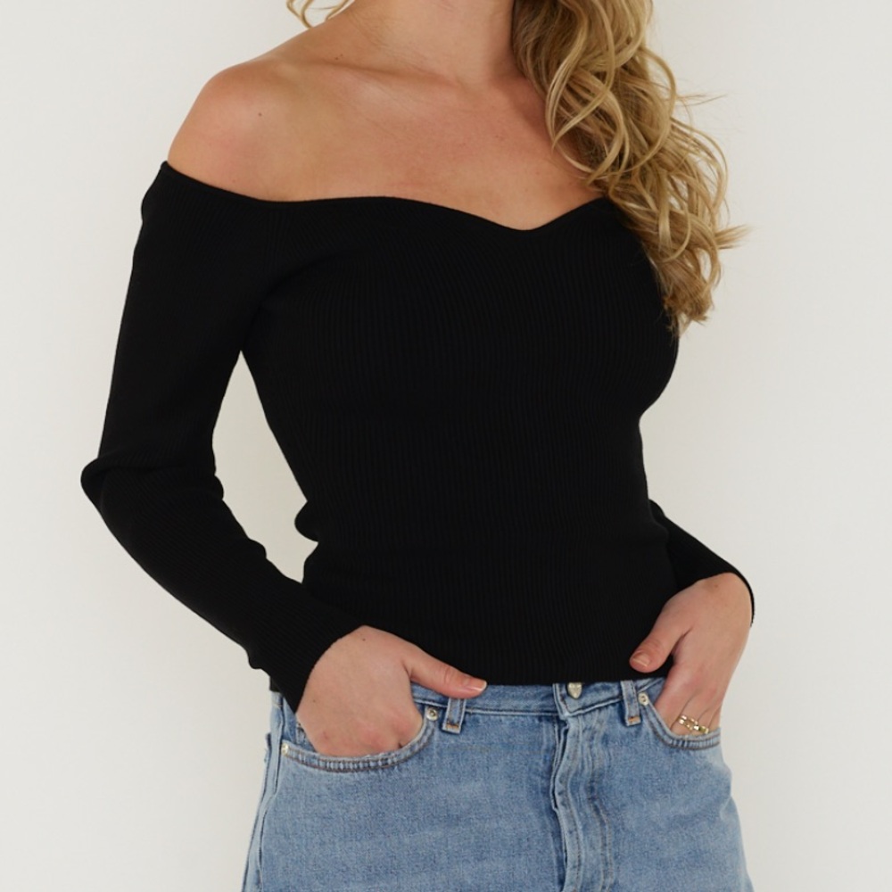 NWT Ba&sh Ribbed Sweetheart Neck Off The Shoulder Sweater Top